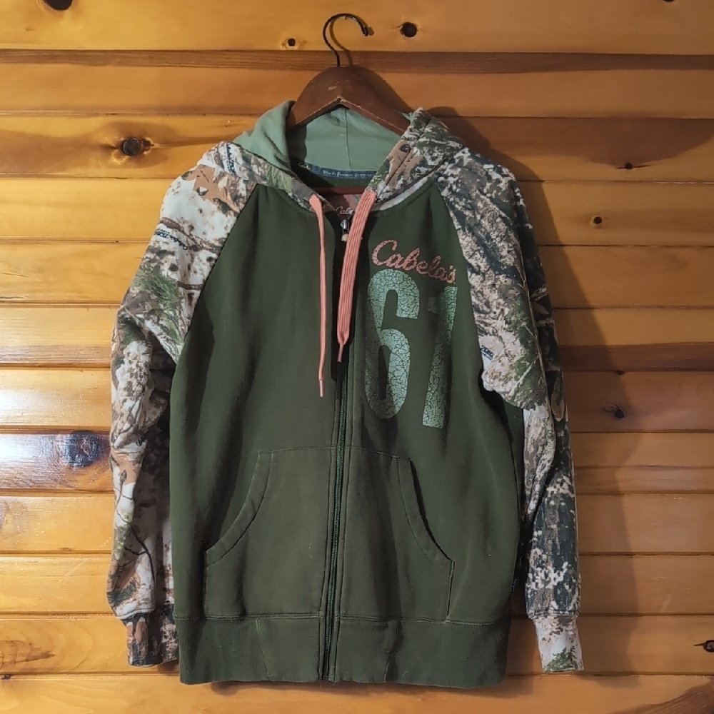 Cabela's Green and Camouflage Hoodie